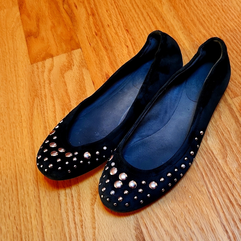 Stuart Weitzman Black Flats with Silver Studs